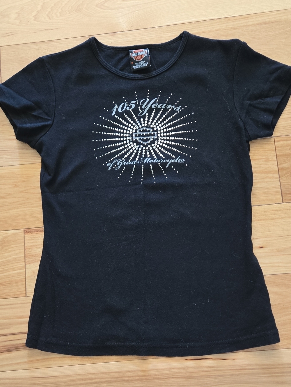 Harley-Davidson Black Short-Sleeve 105 Years Rhinestone Tee